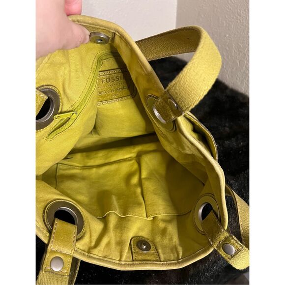 FOSSIL DOUBLE STRAP SHOULDER TOTE BAG LEMON LEATHER  SIDE POCKETS - Picture 2 of 4